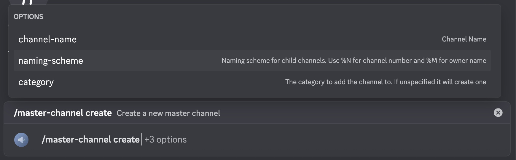 Master Channel Create Command