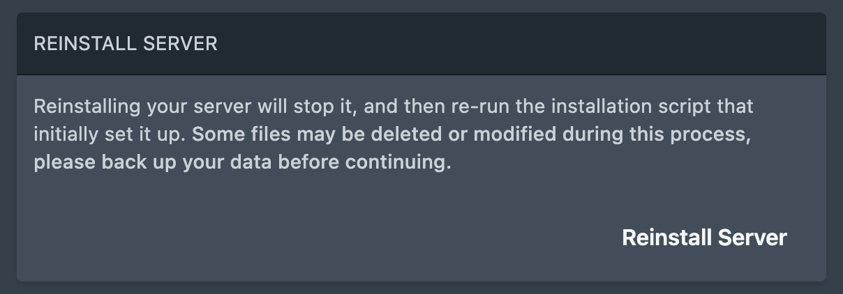 Reinstall Server Button