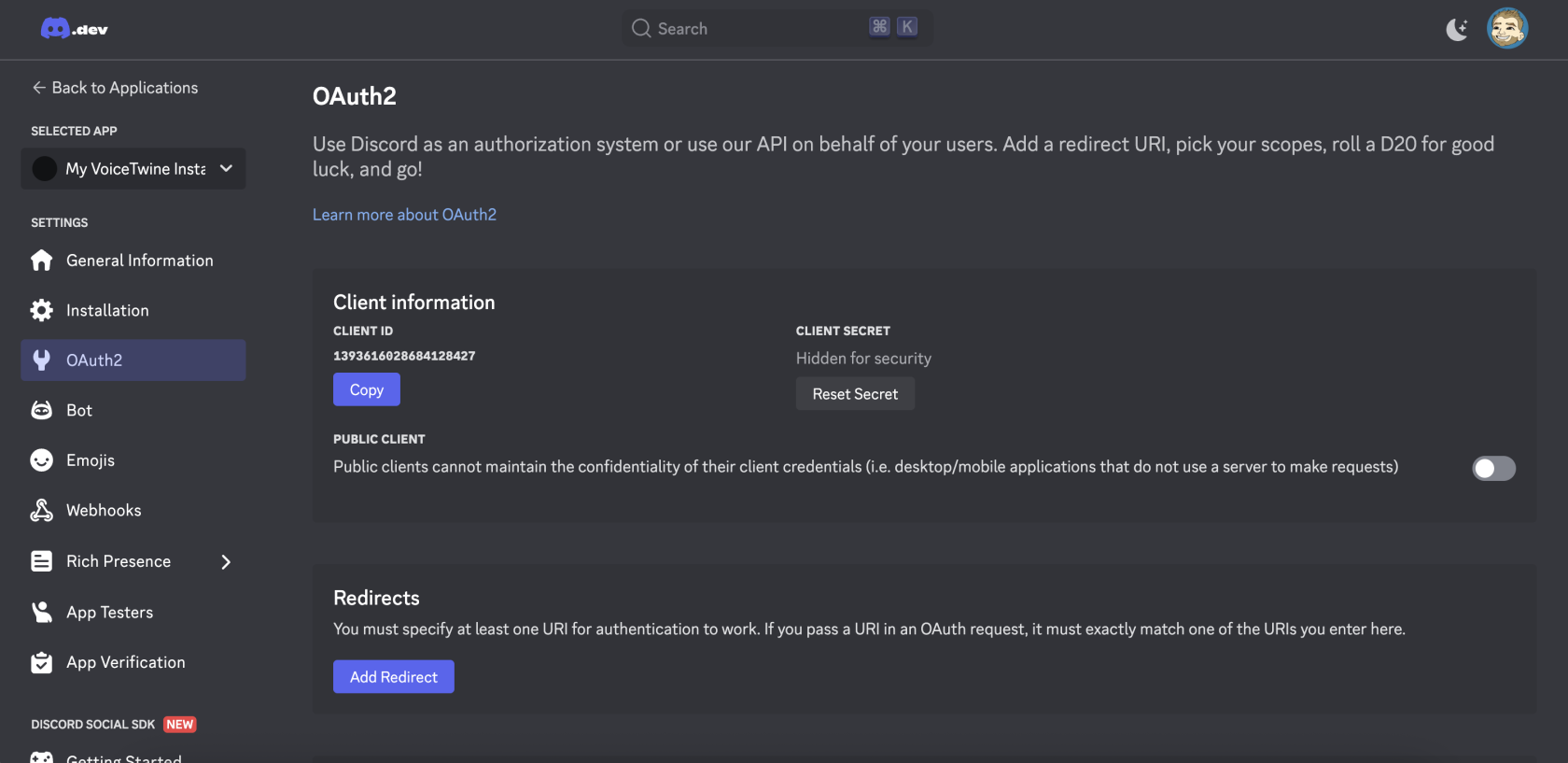 OAuth 2 Tab in Discord