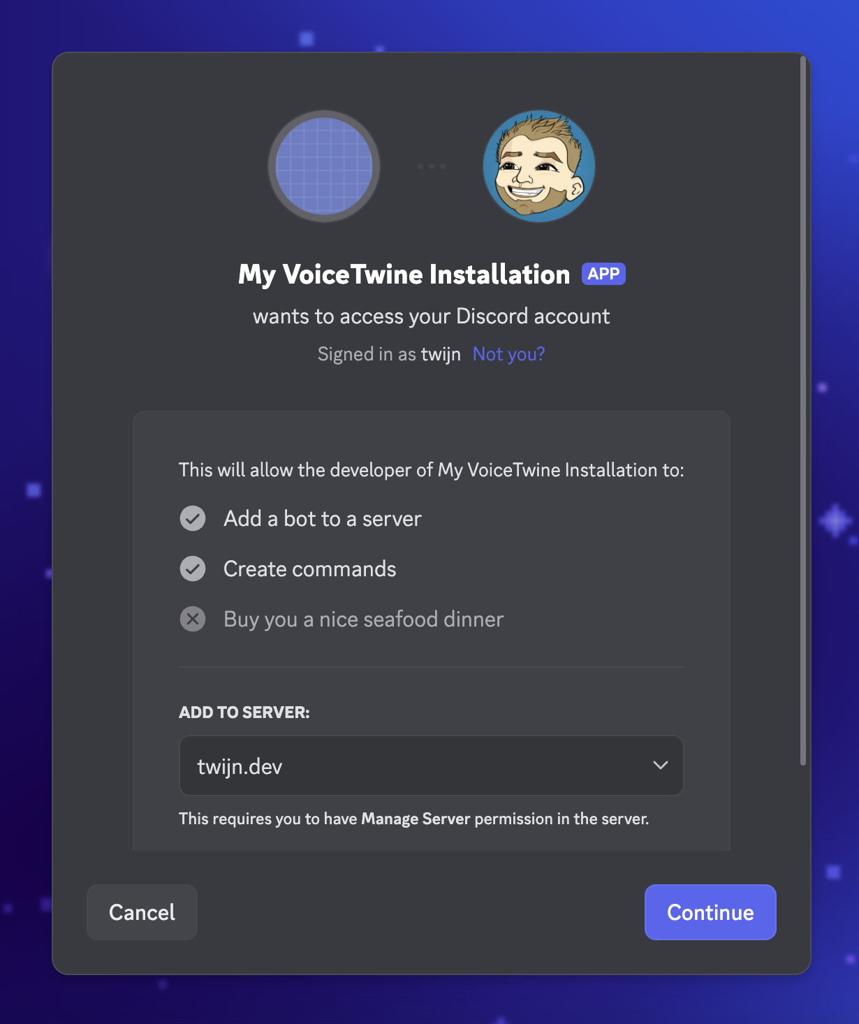 Add to server page / OAuth